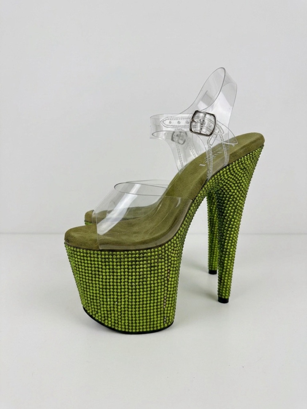 Jewell Heels Idol Olivine Crystal Platform Sandals with Clear Straps